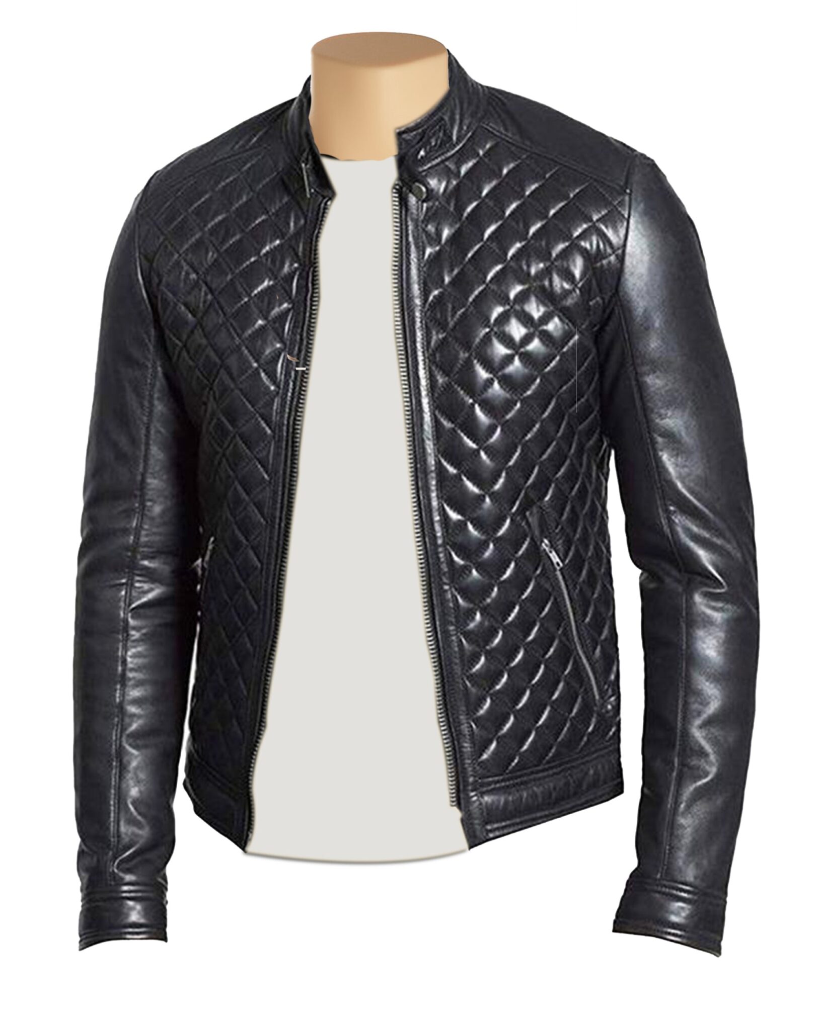 Handcrafted black lamb leather moto racer jacket timeless style with intricate stitching pattern
