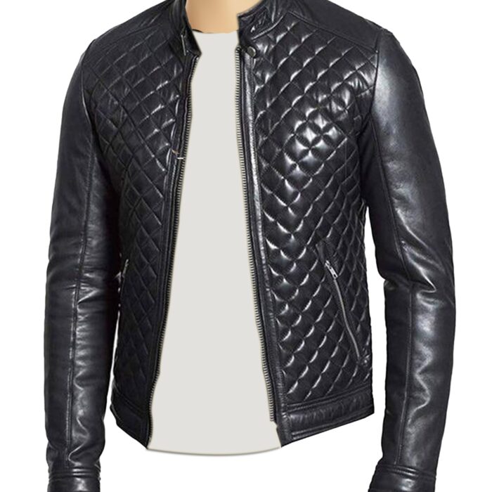 Handcrafted black lamb leather moto racer jacket timeless style with intricate stitching pattern