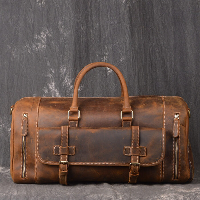 Ultimate Travel Essential: Versatile and Spacious 22" Full Grain Buff Leather Large Distressed Duffel Bag with Shoe Compartment - Stylish and Functional