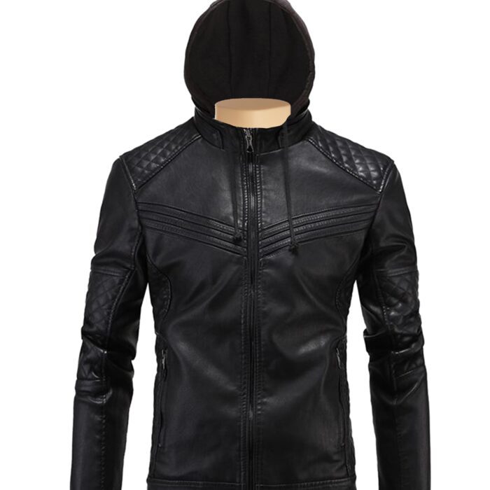 Unleash your style with our handcrafted soft lamb black leather jacket, versatile, classy, and uniquely stylish with a detachable leather hood