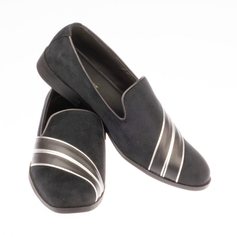 Men's Black Suede Silver Lightning Loafer Shoe
