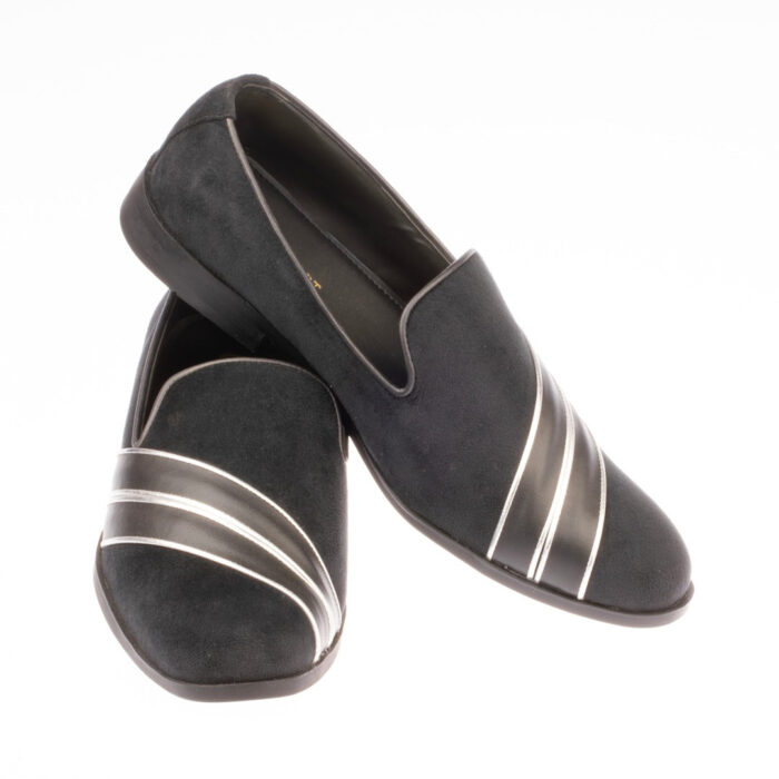 Men's Black Suede Silver Lightning Loafer Shoe