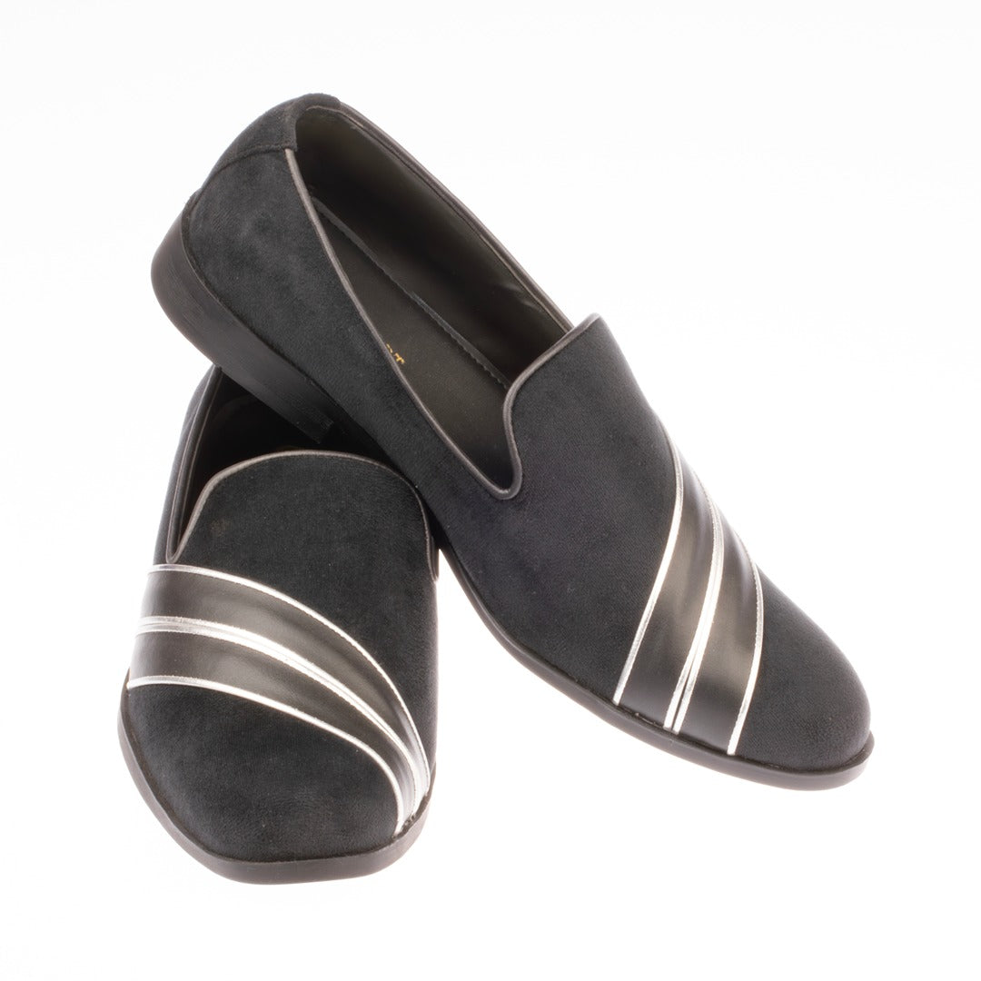 Men's Black Suede Silver Lightning Loafer Shoe