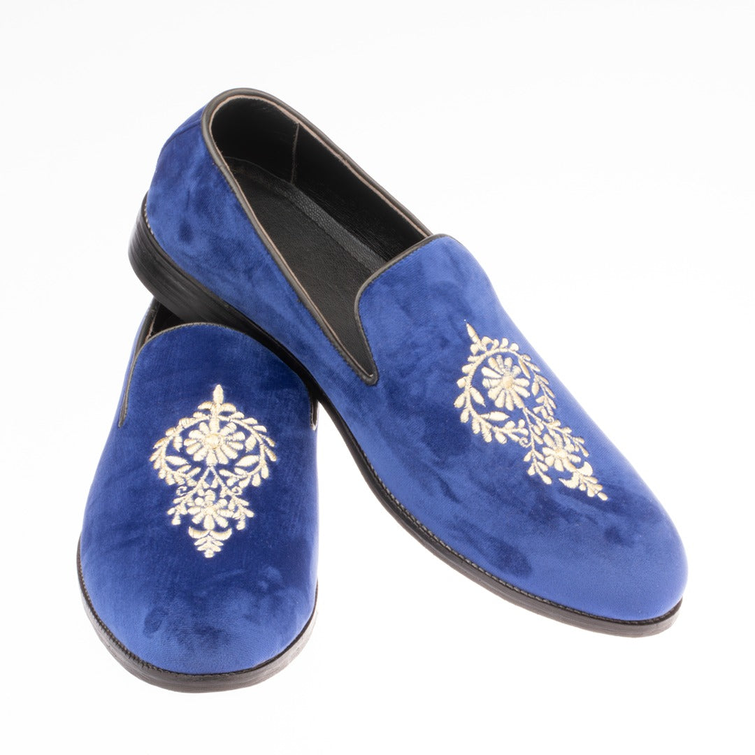 Men's Ethnic Royal Blue Suede Embroidered Loafer