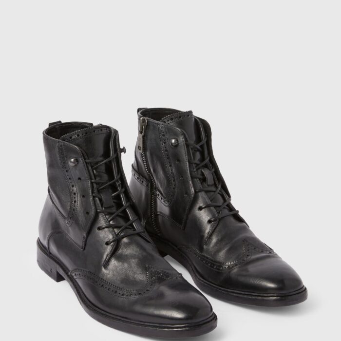 The Ultimate Performance and Comfort: Men's Black Buff Leather Lace Up Boots with Side Zipper - Crafted for Unmatched Quality and Style
