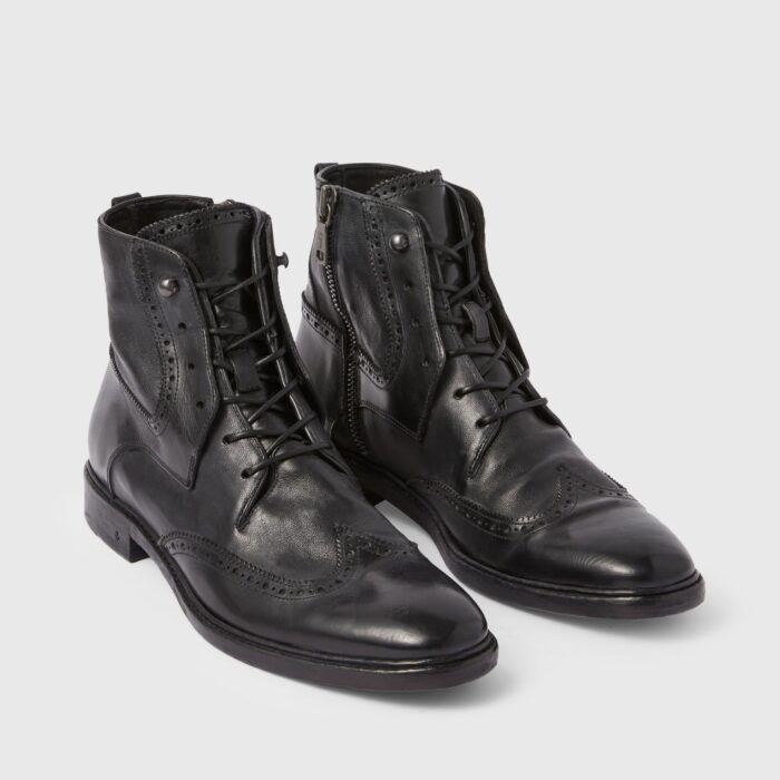 The Ultimate Performance and Comfort: Men's Black Buff Leather Lace Up Boots with Side Zipper - Crafted for Unmatched Quality and Style