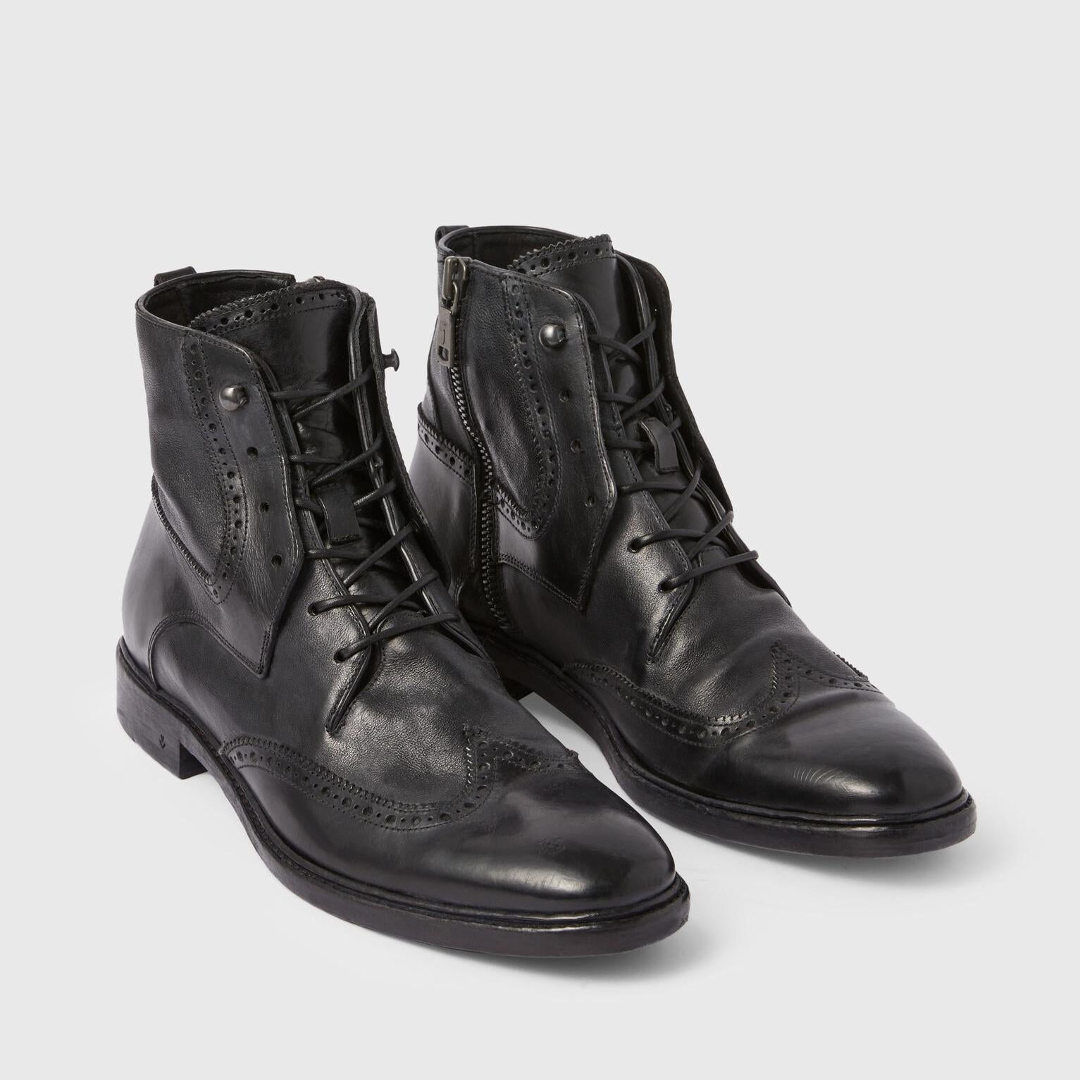 The Ultimate Performance and Comfort: Men's Black Buff Leather Lace Up Boots with Side Zipper - Crafted for Unmatched Quality and Style