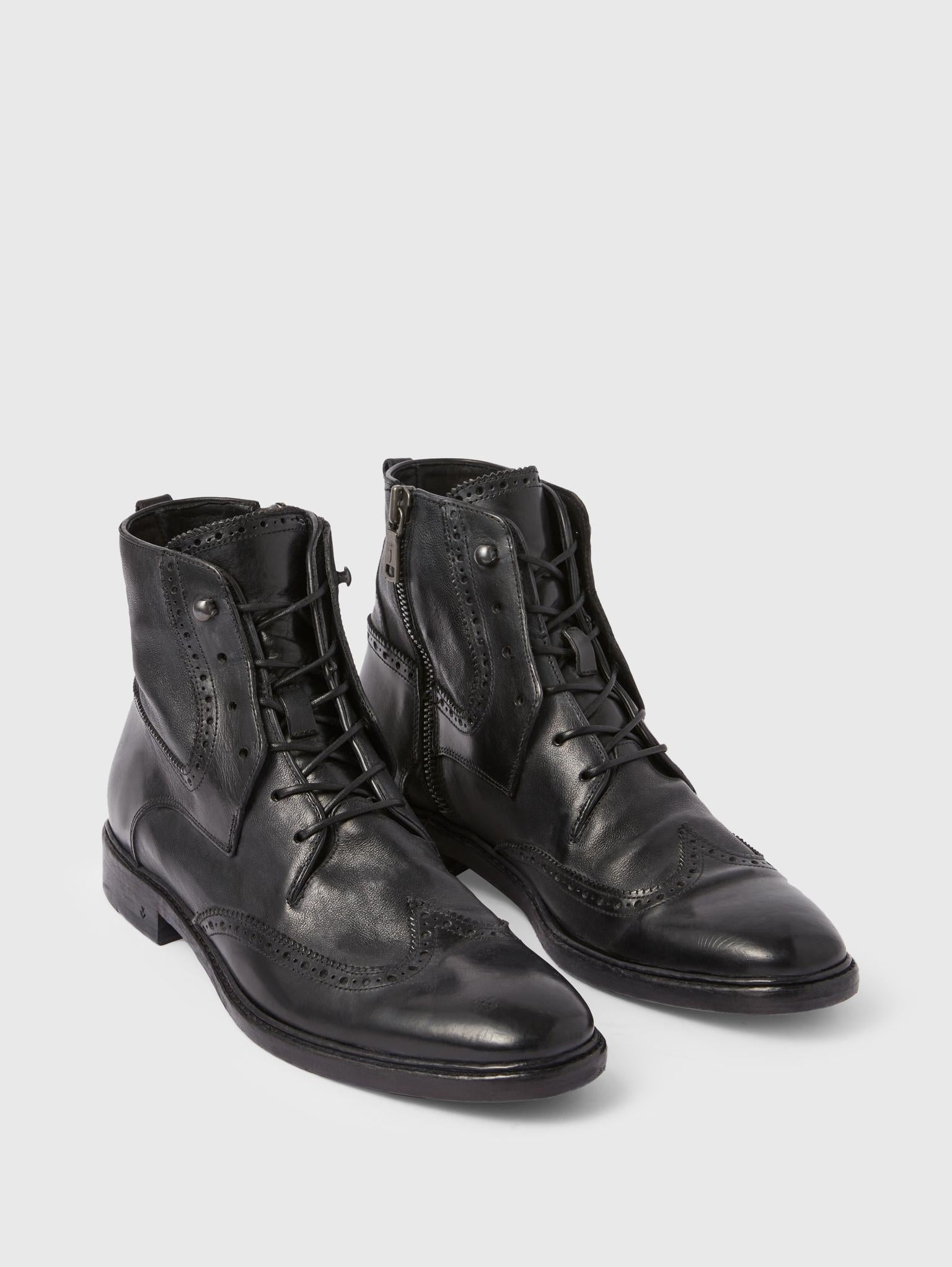 The Ultimate Performance and Comfort: Men's Black Buff Leather Lace Up Boots with Side Zipper - Crafted for Unmatched Quality and Style