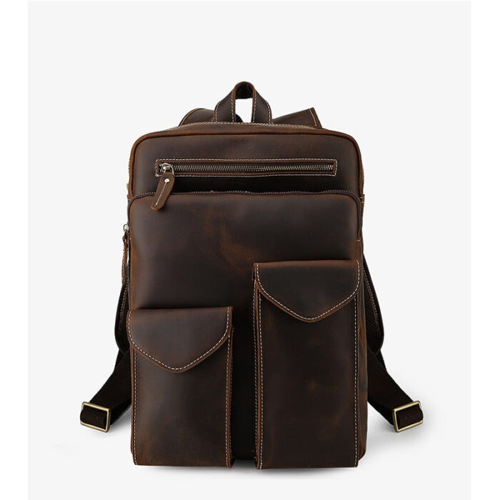 Elevate Your Look with our Unisex Full Grain Distress Brown Buff Leather Backpack - Large Size, Laptop Compartment, and Unique Design