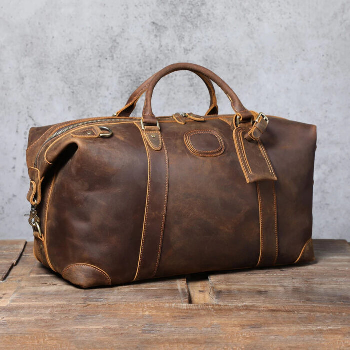 Travel in Style with our Handmade Full Grain Buff Leather Weekender Duffel Bag - Spacious, Functional, and Vintage-Inspired