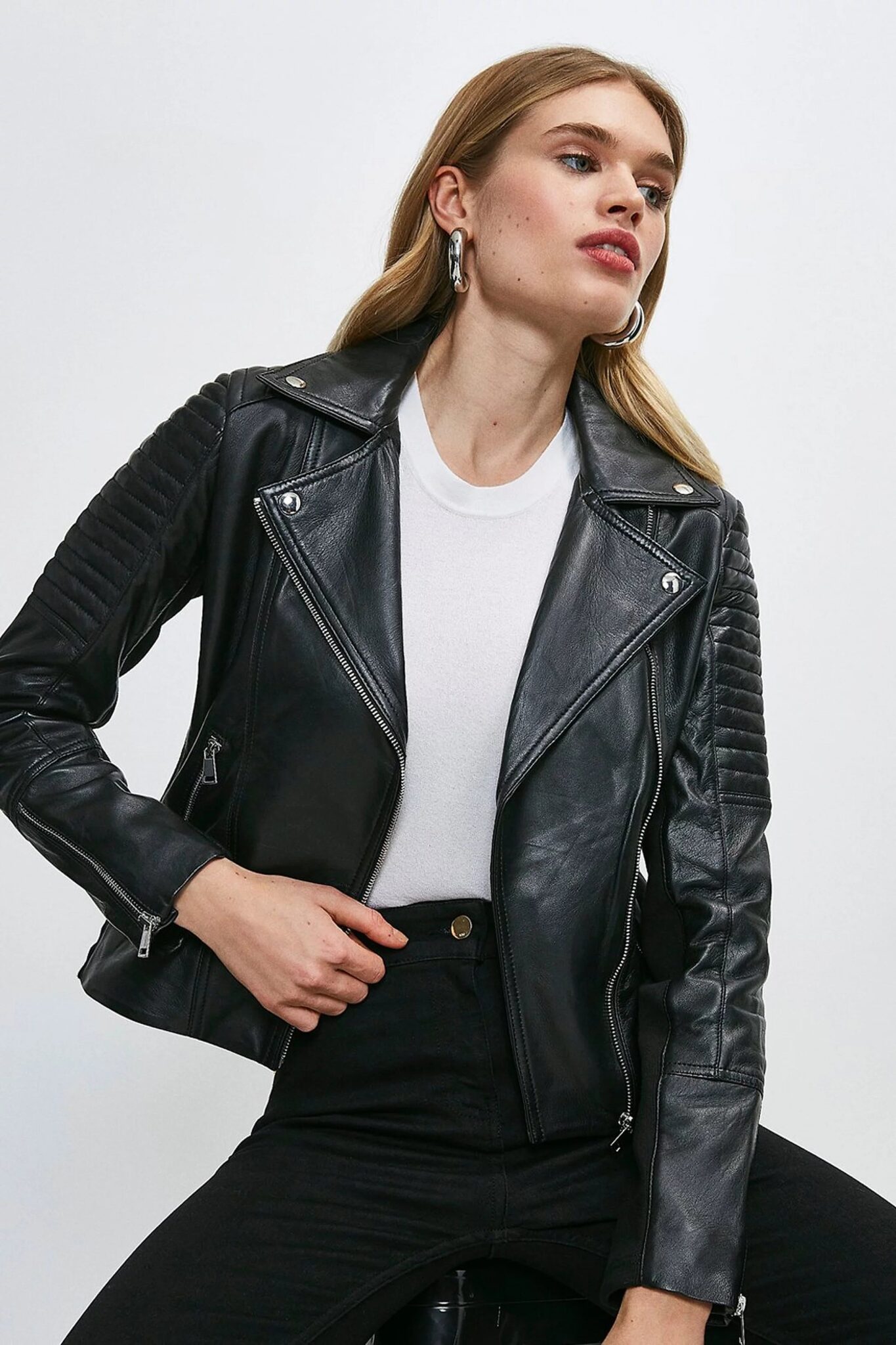 Women's Essential Quilted Black Motorcycle Biker Leather Jacket