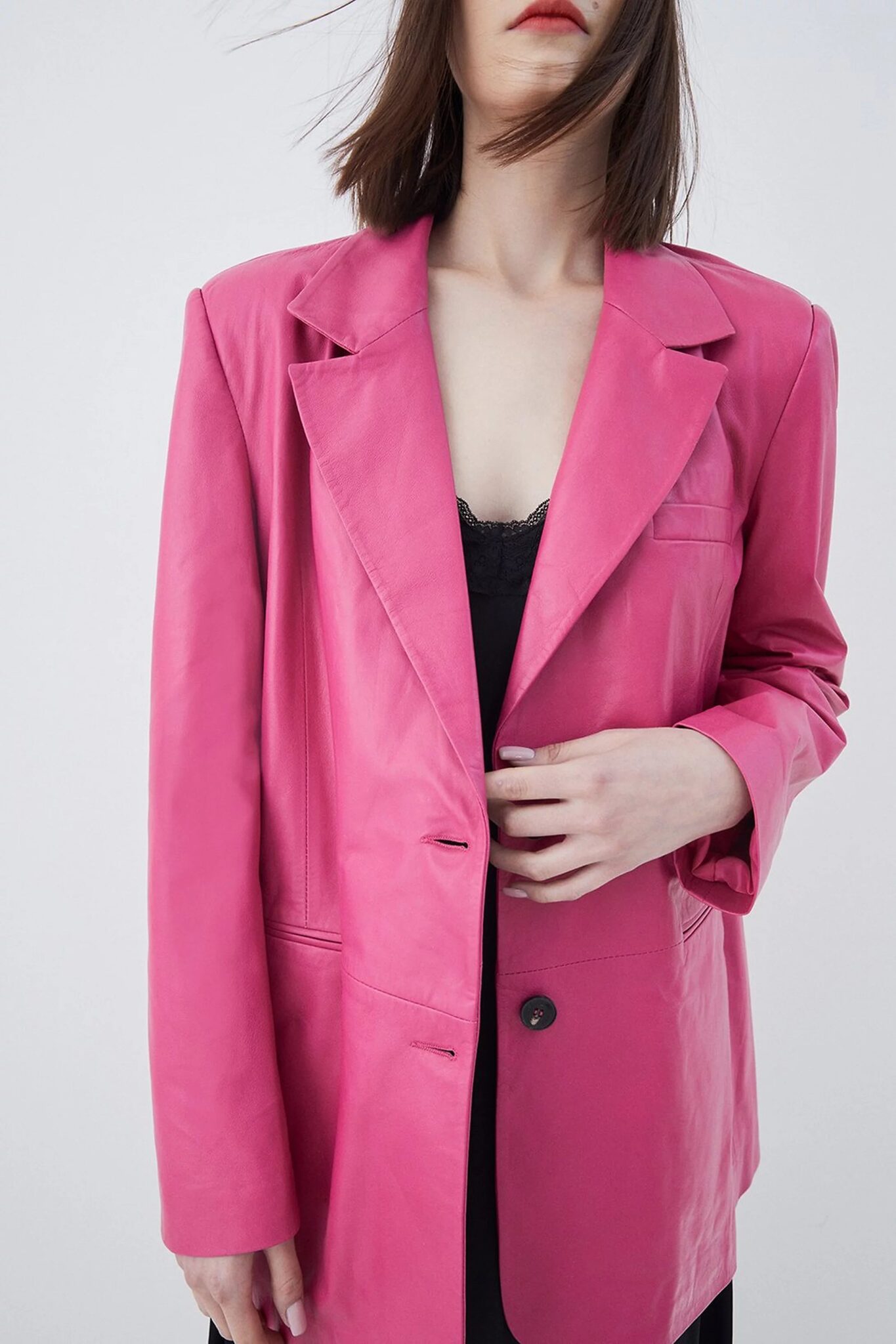 Womens long blazer stylish leather jacket