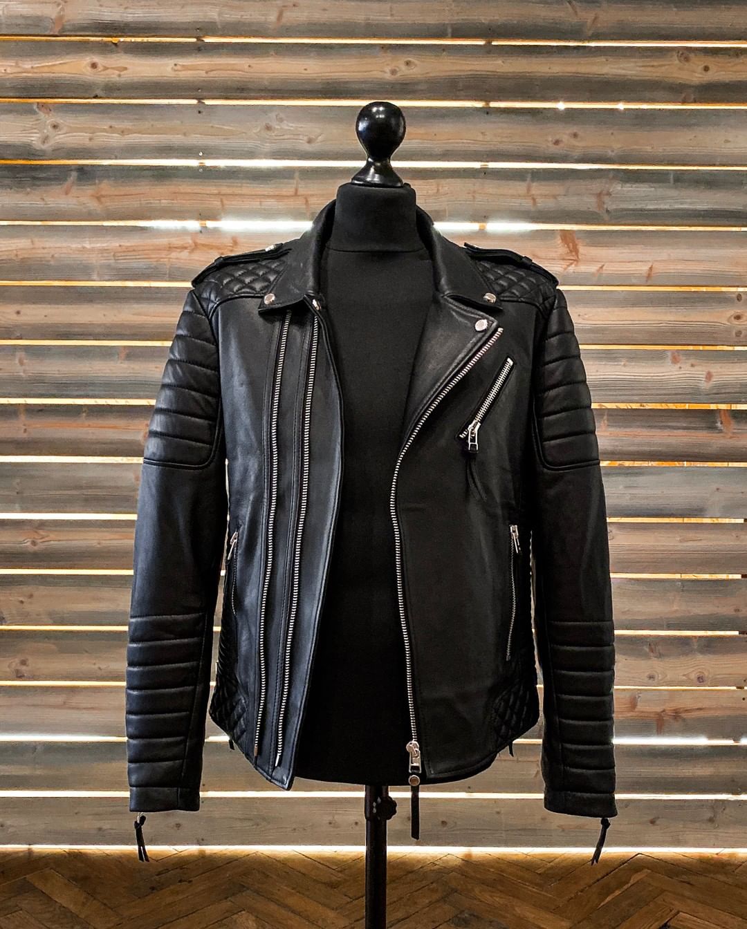 Men's stylish black leather jacket, handcrafted in genuine lamb leather, motorcycle biker jacket with detailed stitching pattern,soft outershell, regular fit
