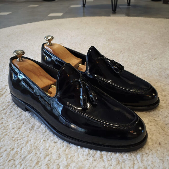 Elevate Your Style with Men's Black Italian Patent Leather Tassel Loafers