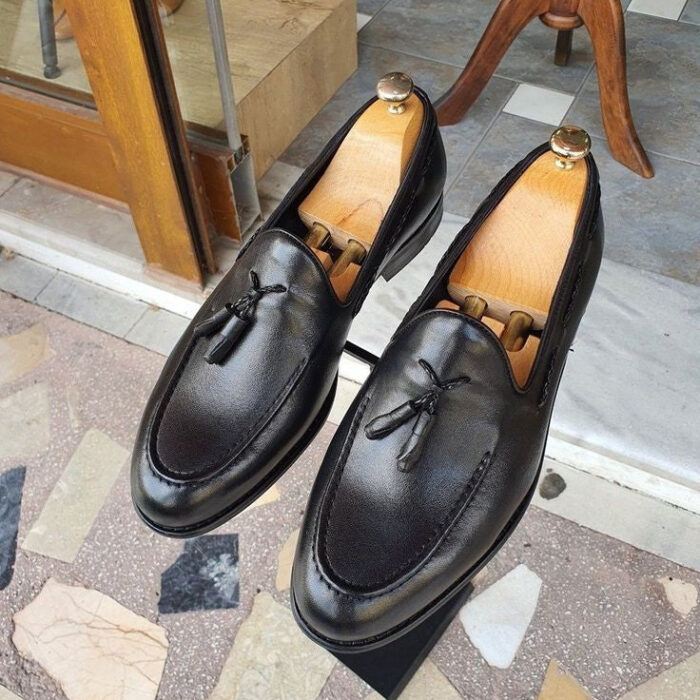 Elevate Your Style with Italian Buff Leather Tassel Loafer Shoes for Men. Handcrafted Excellence, Goodyear Welted Construction, Luxurious Comfort, and High-Performance Leather Sole