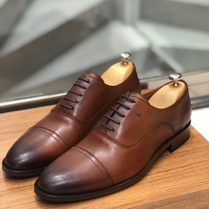 Timeless Elegance: Men's Tan Italian Buff Leather Oxford Shoes - Handcrafted with Comfort and Style