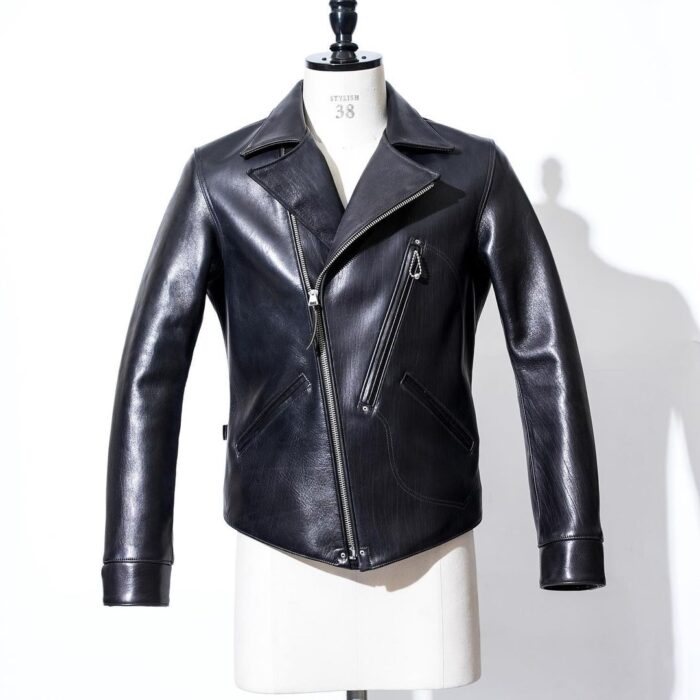 Men's stylish sturdy black buff leather moto biker jacket,genuine full grain buff leather jacket,regular fit.