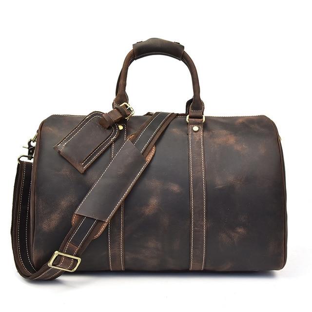 Ultimate Travel and Day Companion: Stylish and Durable Small Weekender Leather Duffel Bag/Gym Bag - Organized Storage, Comfortable Carry, and Timeless Design