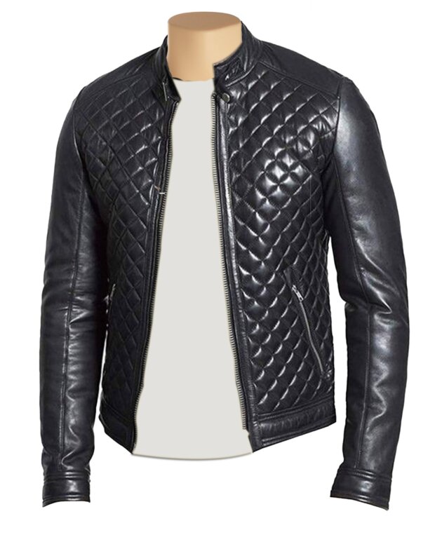Handcrafted black lamb leather moto racer jacket timeless style with intricate stitching pattern