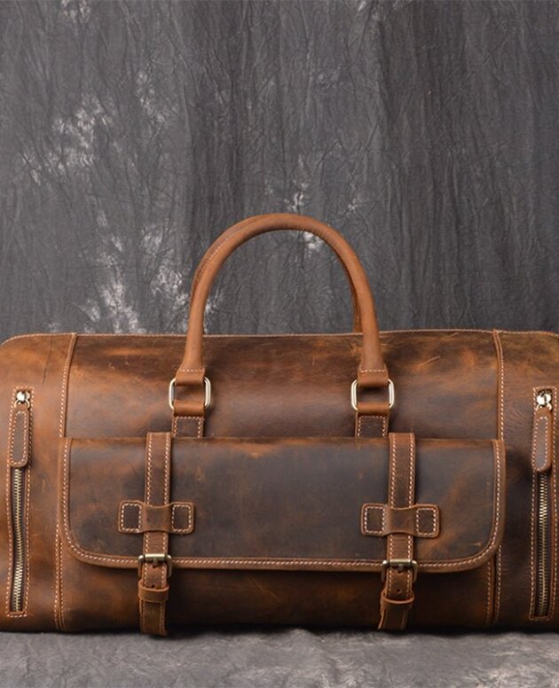 Ultimate Travel Essential: Versatile and Spacious 22" Full Grain Buff Leather Large Distressed Duffel Bag with Shoe Compartment - Stylish and Functional