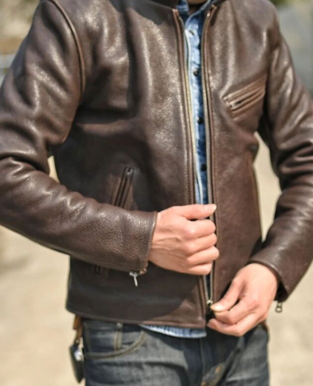 Men's study brown buff leather jacket,custom made,full grain moto racer leather jacket
