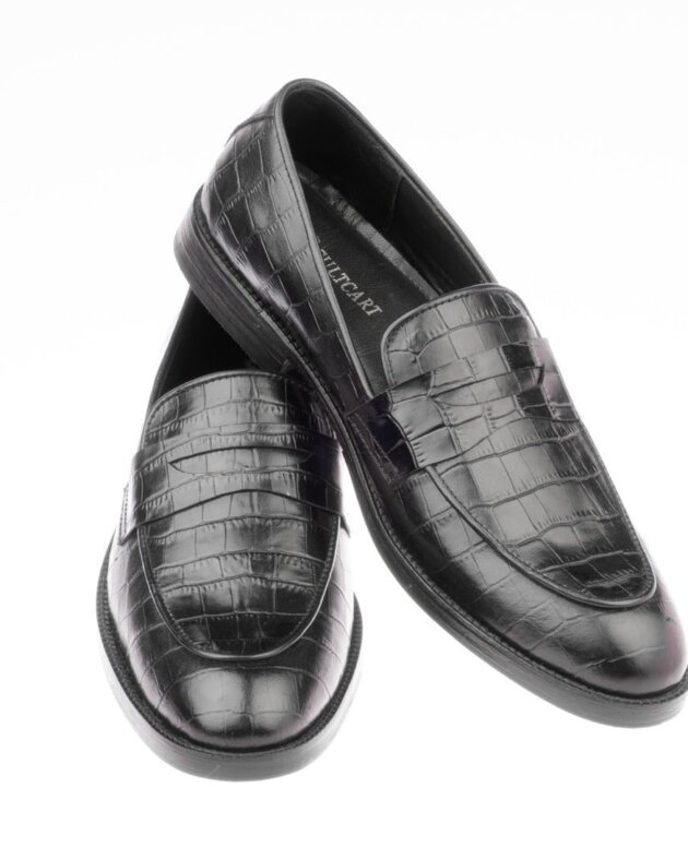 Black Croc Print Leather Slip ons