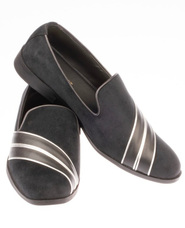 Men's Black Suede Silver Lightning Loafer Shoe