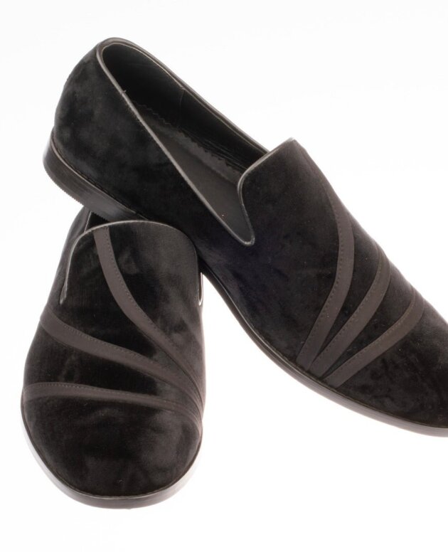 Royal Ethnic Three Layered Black Suede Loafers