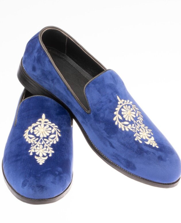 Men's Ethnic Royal Blue Suede Embroidered Loafer