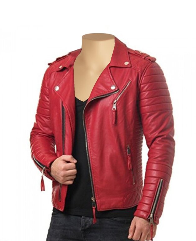 Unleash Your Style: Men's Red Soft Lamb Handcrafted Motorcycle Biker Leather Jacket - Custom Made Luxury