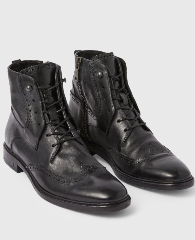 The Ultimate Performance and Comfort: Men's Black Buff Leather Lace Up Boots with Side Zipper - Crafted for Unmatched Quality and Style