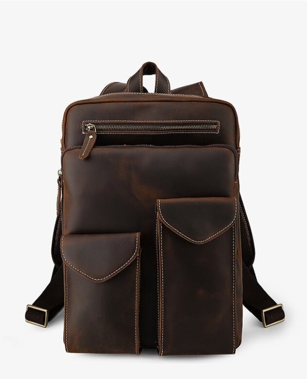 Elevate Your Look with our Unisex Full Grain Distress Brown Buff Leather Backpack - Large Size, Laptop Compartment, and Unique Design
