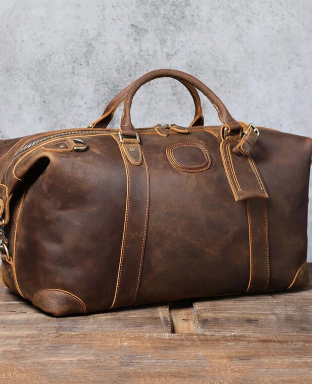 Travel in Style with our Handmade Full Grain Buff Leather Weekender Duffel Bag - Spacious, Functional, and Vintage-Inspired