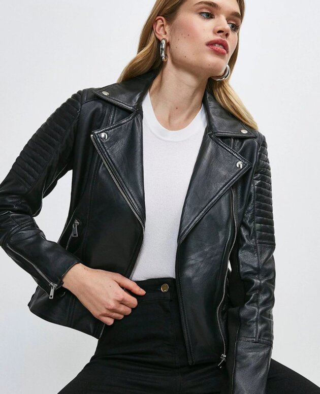 Women's Essential Quilted Black Motorcycle Biker Leather Jacket