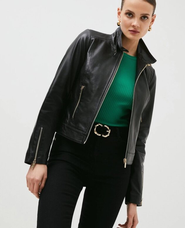 Women's custom made 90's retro black leather jacket