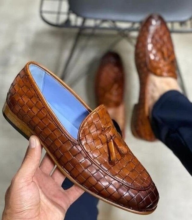 Men's woven tassel loafers, made in high grade italian buff leather,comortable leather sole