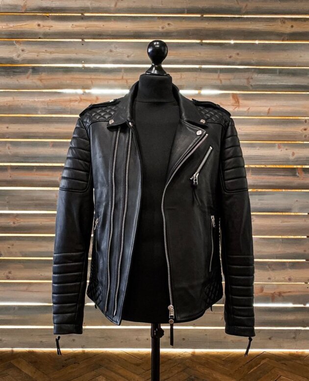 Men's stylish black leather jacket, handcrafted in genuine lamb leather, motorcycle biker jacket with detailed stitching pattern,soft outershell, regular fit