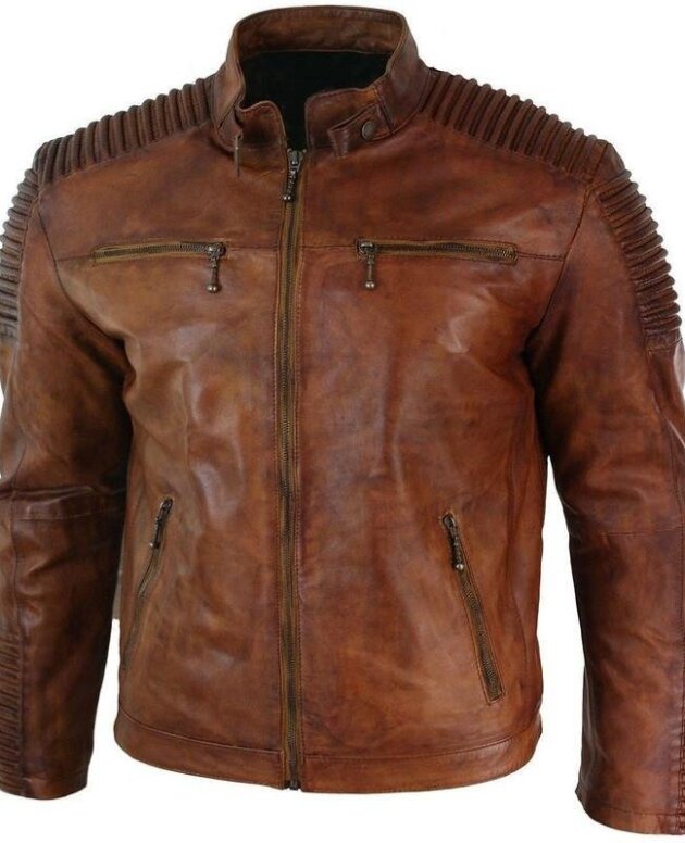 Premium Handcrafted Men's Distressed Brown Buff Leather Jacket: Unique Stitching & Stylish Design