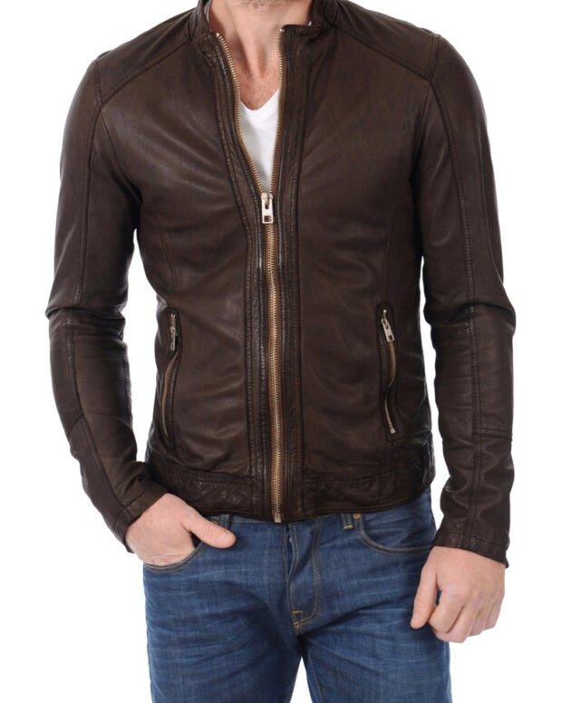 Men's stylish brown leather jacket,custom made,soft lamb leather moto racer jacket