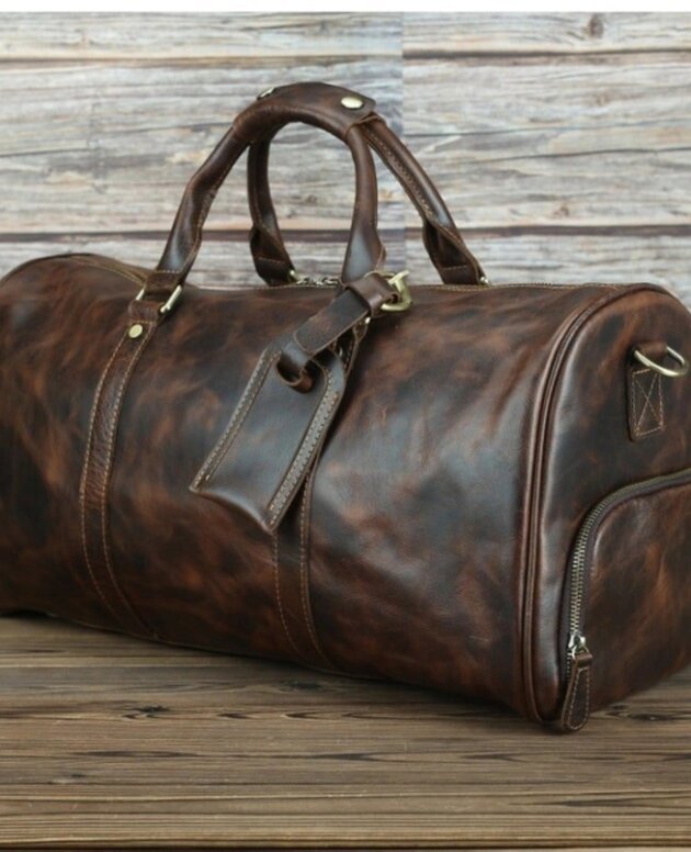 Versatile Travel Companion: Custom-Made Vintage Buff Leather Duffel Shoulder Bag with Shoe Compartment - Stylish, Spacious, and Water-Resistant