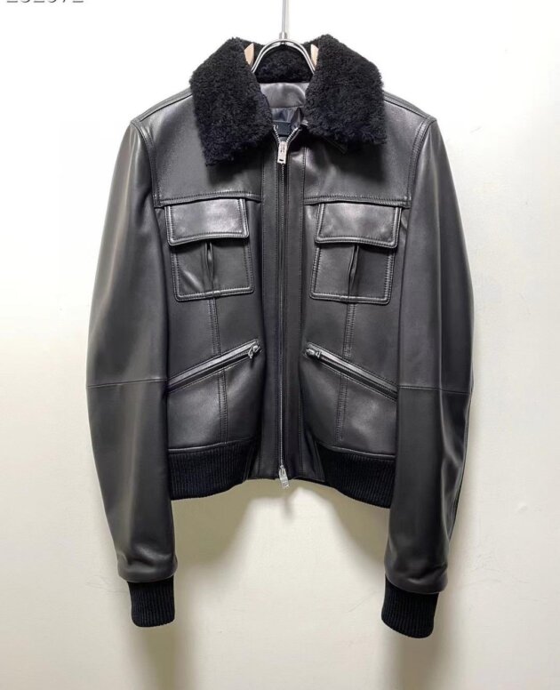 Men's stylish black lamb bomber leather jacket,removable black faux fur collar, soft & genuine lamb leather jacket, detailed stitching and styling,regular fit.