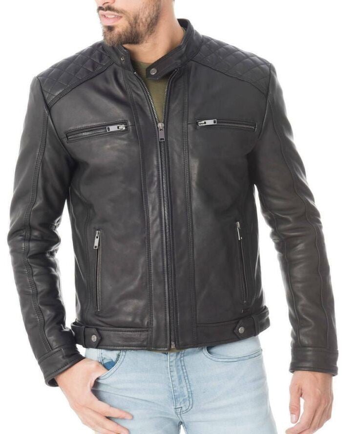 Men's black lamb moto jacket