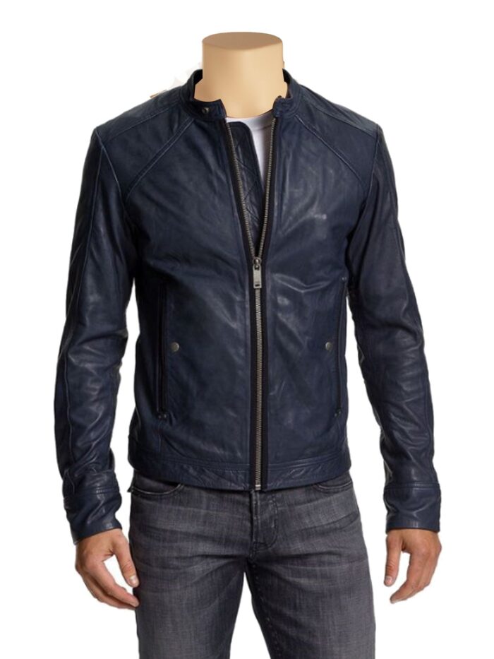 Navy Racer Leather Jacket