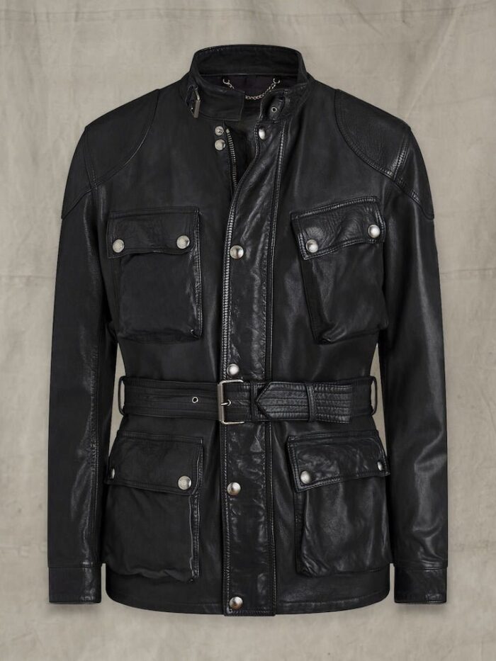 Mens's black lamb leather jacket: 4 Pockets